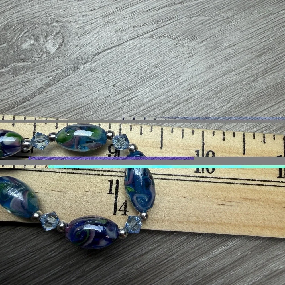 Macy's Sterling Silver Blue Green Glass Bead Black Cord Choker Necklace New
